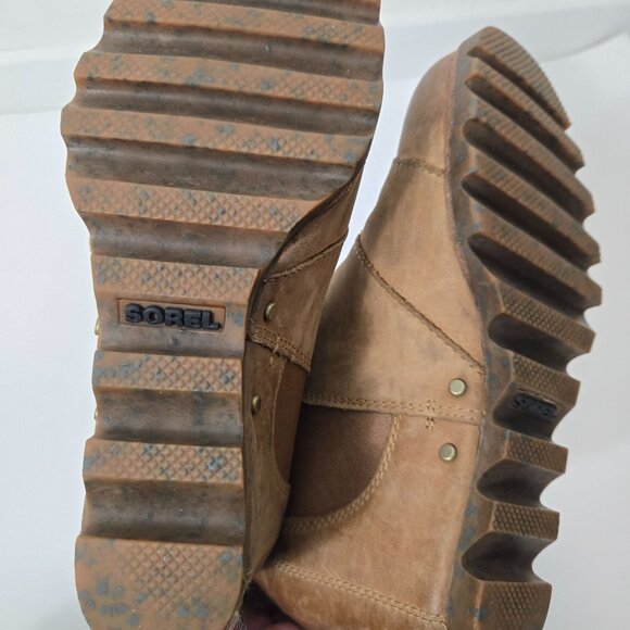 Sorel Size 7 Joan of Arctic Wedge II Chelsea Ankle Boots Brown Leather - Picture 10 of 14